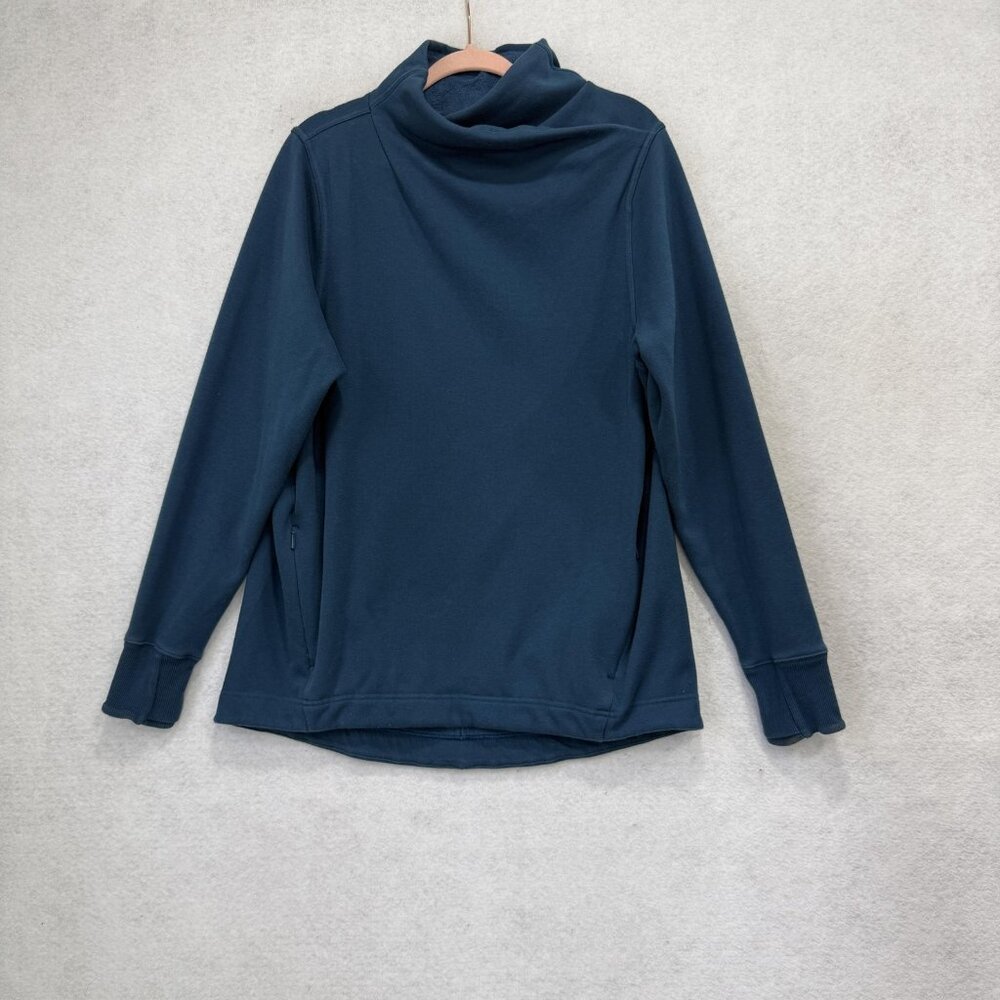 Athleta Sweatshirt Womens Large Tall Blue Cozy Karma II Cowl Neck Fleece